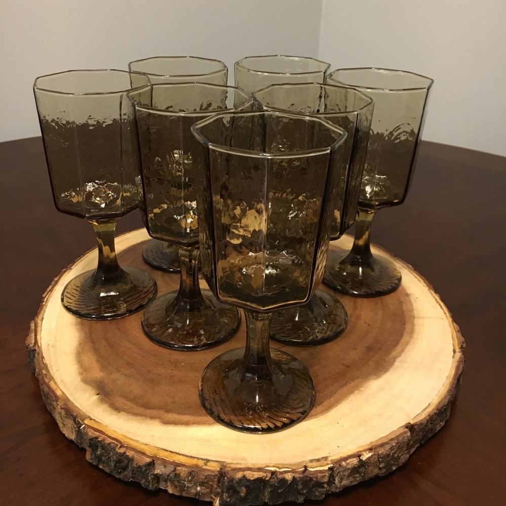 7 Facet Brown Wine Water Goblets By Libbey Rock